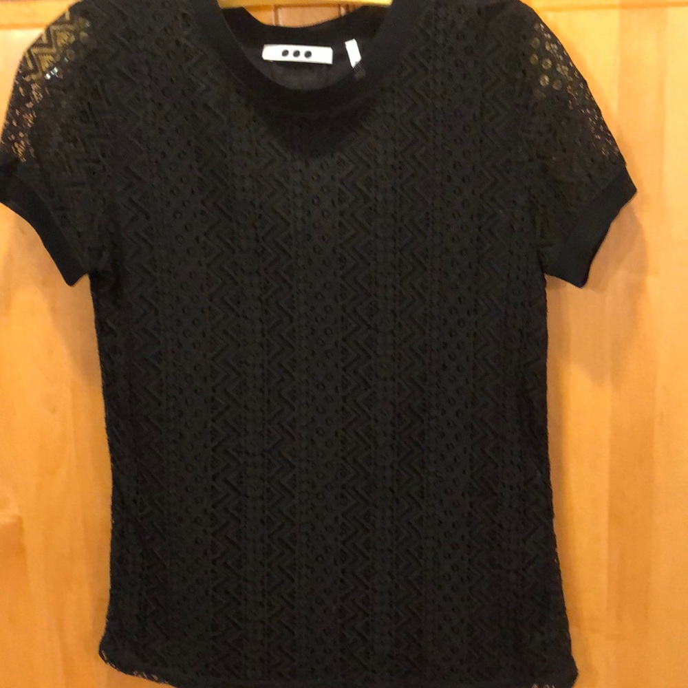 Three Dots Black Short Sleeve Lace Top size XS